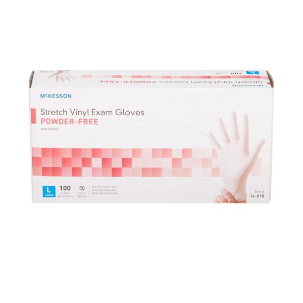 McKesson Large NonSterile Stretch Vinyl Exam Gloves - Ivory, Standard Cuff, 0.10 mm Thickness - Image 5