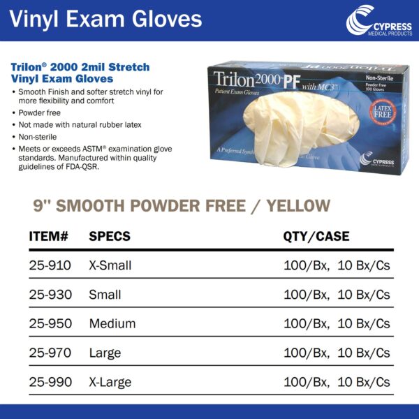 Trilon 2000 PF Exam Gloves - X-Large Non-Sterile Stretch Vinyl with Smooth Finish and Standard Cuff by Brand 25-990 - Image 4