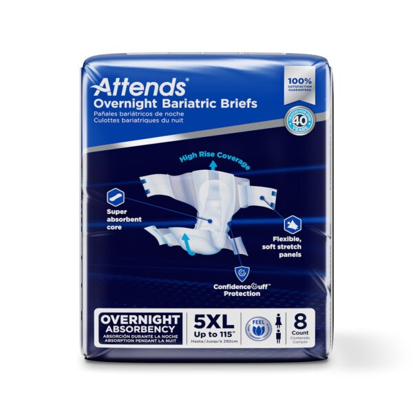 Attends Overnight Bariatric 5X-Large Disposable Heavy Absorbency Incontinence Brief - Unisex Adult