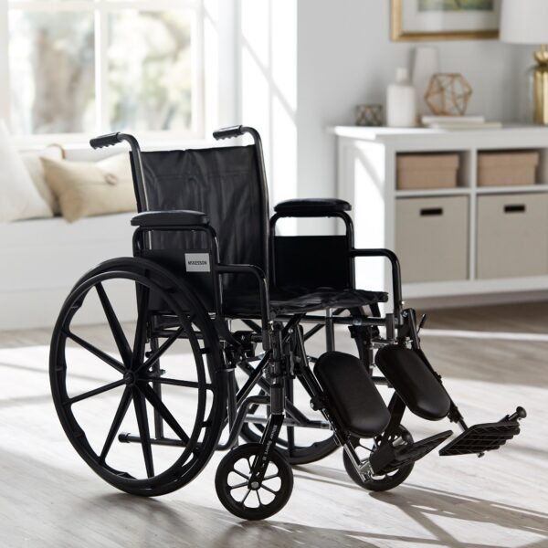 McKesson Dual Axle Wheelchair with Elevating Leg Rest * 18-Inch Seat, 300 lbs Capacity, Silver Vein Finish - Image 4