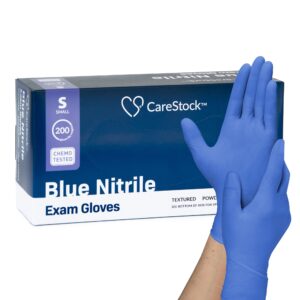 CareStock Small Non-Sterile Nitrile Exam Gloves with Textured Fingertips - Blue, Chemotherapy Tested