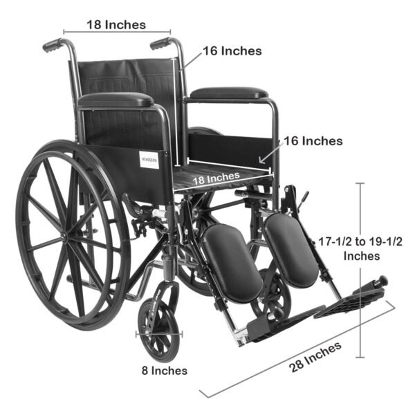 McKesson Dual Axle Wheelchair with Swing-Away Elevating Leg Rests and 18-Inch Seat Width - Durable Steel Frame with Black Upholstery - Image 3