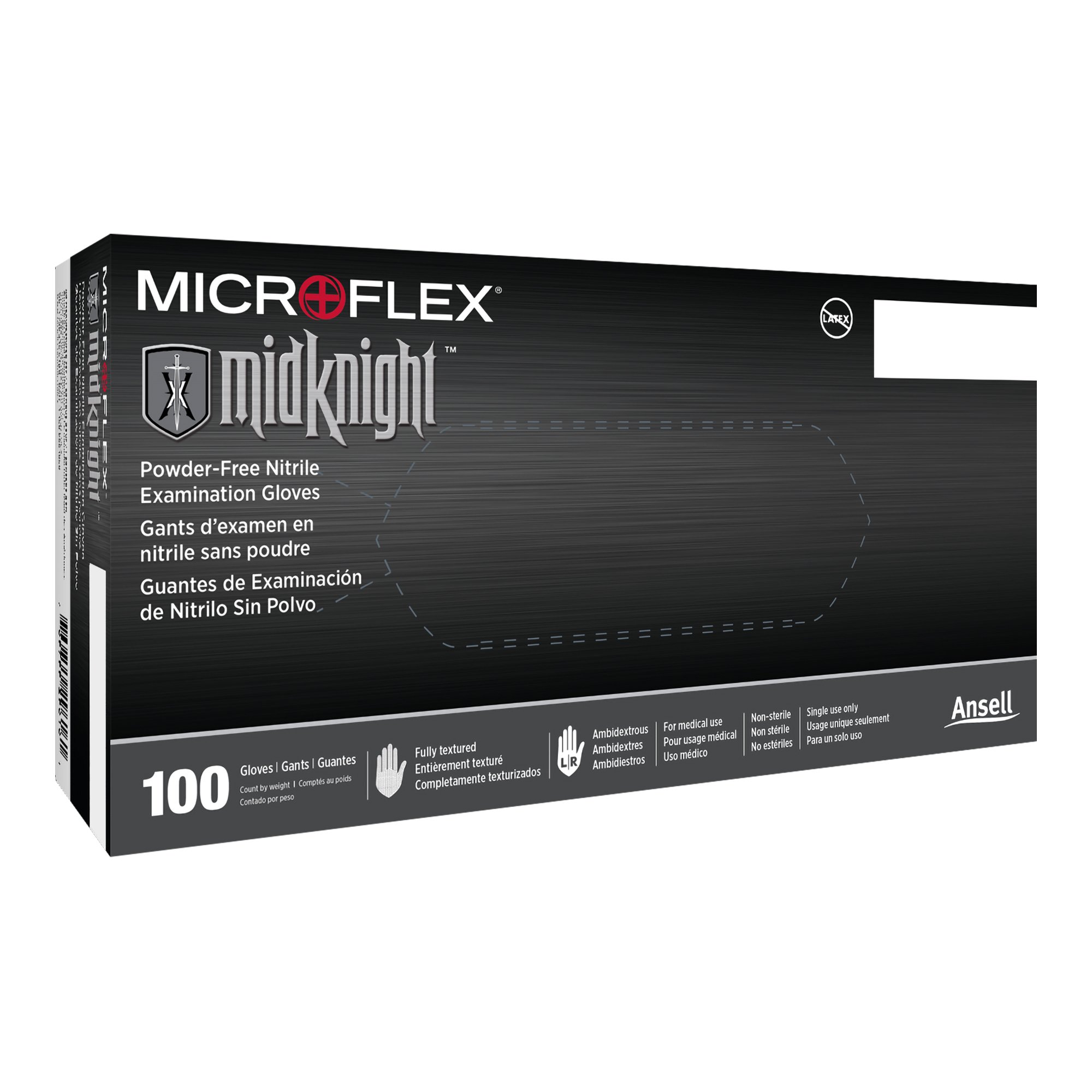 Microflex MidKnight Large NonSterile Nitrile Exam Gloves - Textured, Fentanyl Tested, 9.6-inch Length
