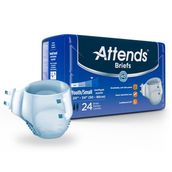 Attends Unisex Youth Incontinence Brief Small - Heavy Absorbency, DD10