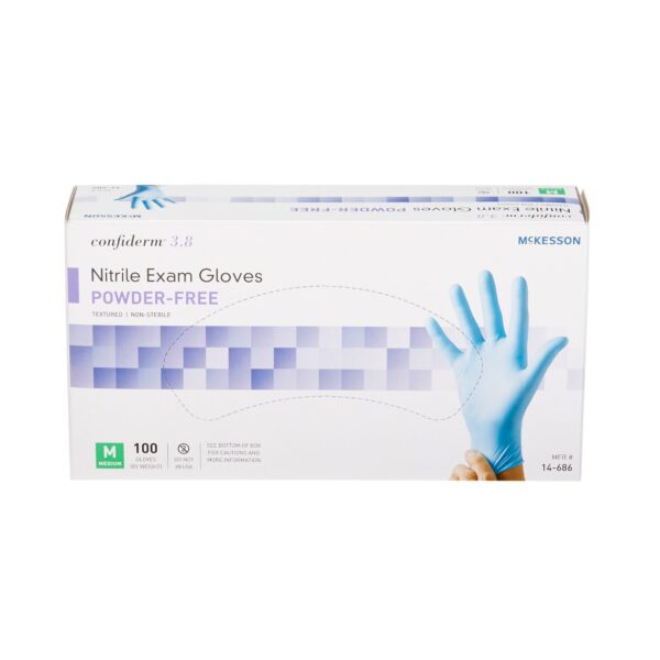 McKesson Confiderm 14-686 Medium Blue Nitrile Exam Gloves with Textured Fingertips and Beaded Cuffs - Image 5