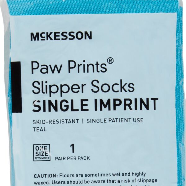 McKesson Paw Prints Unisex Adult Slipper Socks - One Size Fits Most, Teal - Image 5