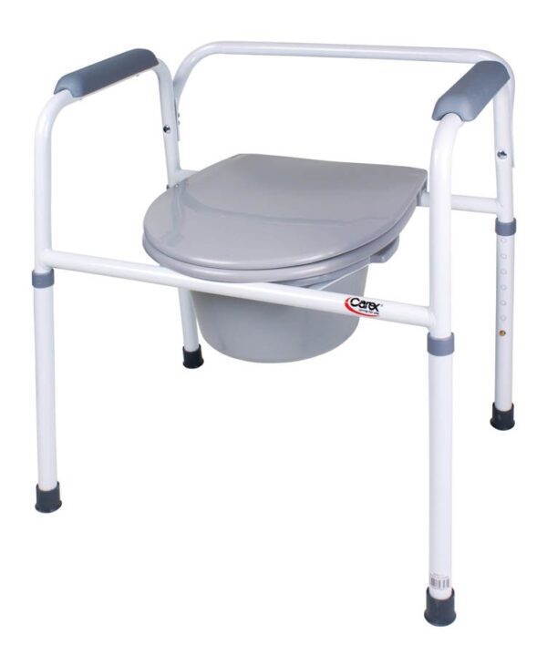 Carex 3-in-1 Commode Chair with Padded Fixed Arms and Steel Frame, 24.25-Inch Seat Width, 250 lb Capacity - Part Number FGB35711 0000