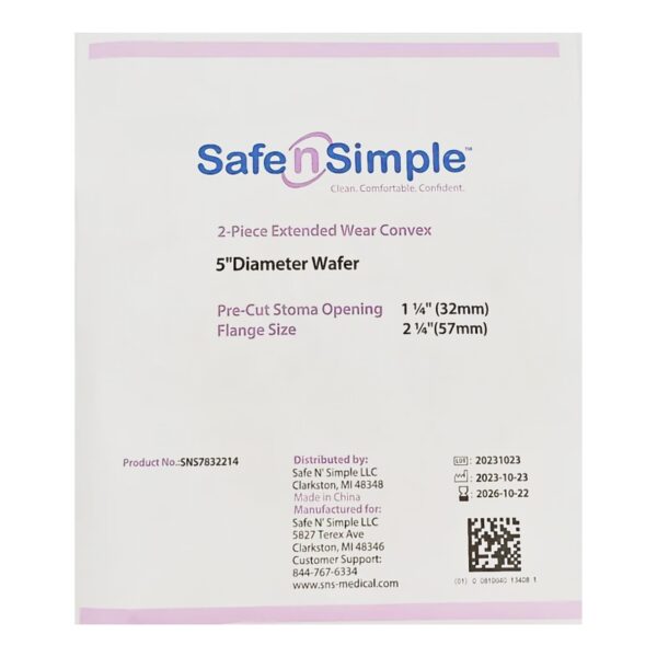 SNS7832214 Ostomy Barrier Precut with Extended Wear Adhesive Tape Collar - 1-1/4 Inch Opening, 5 x 5 Inch, Red Code System - Image 4