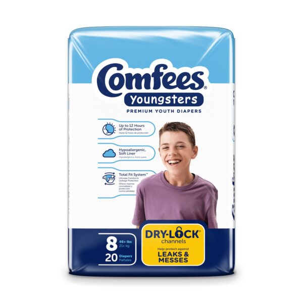 Comfees Youth Size 8 Disposable Incontinence Briefs for Kids Over 46 lbs - Image 2