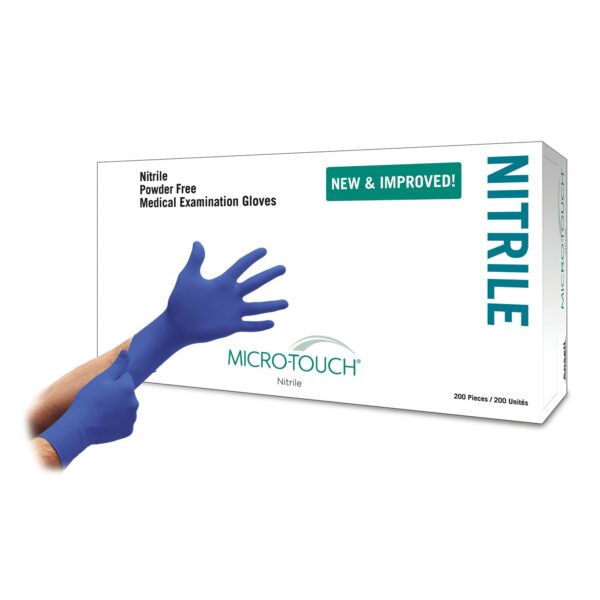 Ansell Micro-Touch Nitrile X-Small Exam Gloves - Powder-Free, Textured Fingertips, Blue