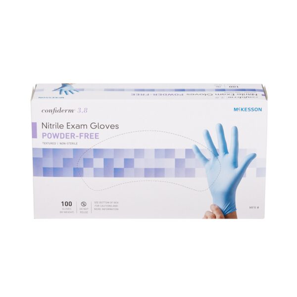 McKesson Confiderm 14-688 Large NonSterile Nitrile Exam Gloves with Textured Fingertips and Beaded Cuffs - Image 5