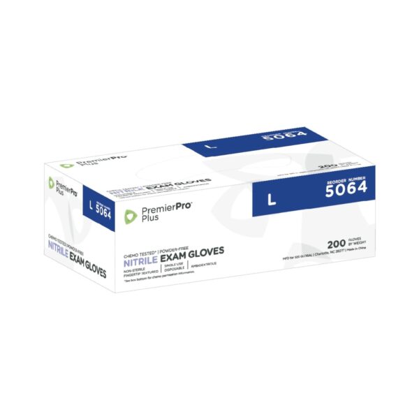 PremierPro Plus Large Nitrile Exam Gloves by BrandName * Chemo Tested, Textured Fingertips, Beaded Cuff, Nonsterile, Blue - Image 2