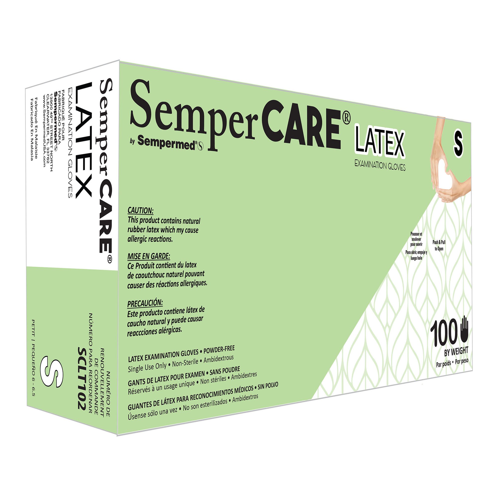 SemperCare Latex Exam Gloves, Small, Non-Sterile, Ivory - Part Number SCLT102
