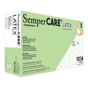SemperCare Latex Exam Gloves, Small, Non-Sterile, Ivory, Micro-Textured Cuff - Part Number SCLT102