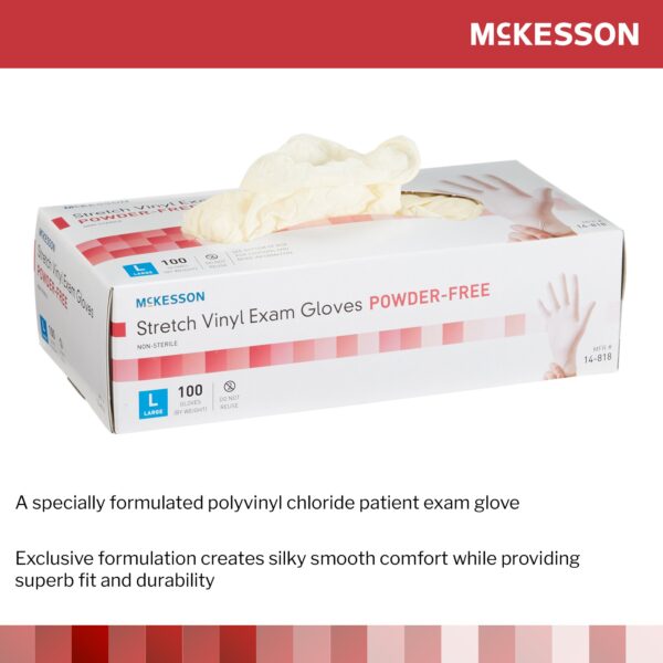 McKesson Large NonSterile Stretch Vinyl Exam Gloves - Ivory, Standard Cuff, 0.10 mm Thickness - Image 4