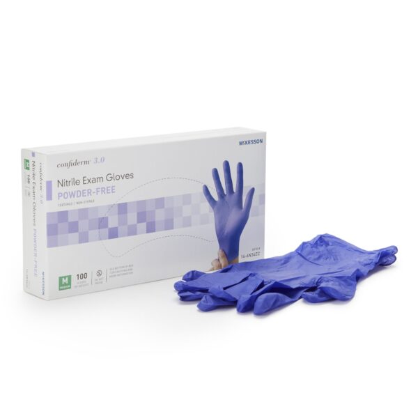 McKesson Confiderm 3.0 Medium Non-Sterile Nitrile Exam Gloves with Textured Fingertips, Blue