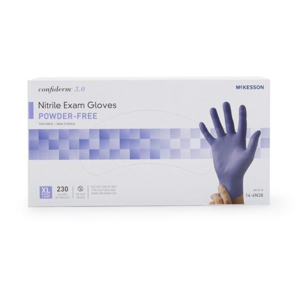 McKesson Confiderm 3.0 X-Large Nitrile Exam Gloves with Textured Fingertips - Blue - Image 5