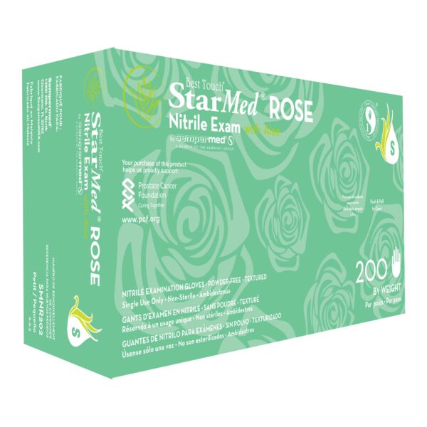 StarMed Rose Small Non-Sterile Nitrile Exam Gloves with Textured Fingertips and Smart Dispense Technology