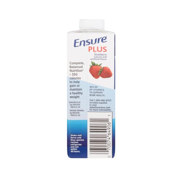 Ensure Plus Strawberry Flavor Therapeutic Nutrition Liquid - 8 oz. Reclosable Carton - Image 2