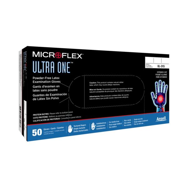 Ultra One Medium Non-Sterile Latex Exam Glove with Textured Fingertips * White, Extended Cuff - Image 2