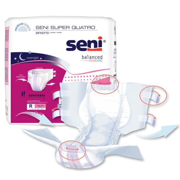Seni Super Quatro Regular Disposable Heavy Absorbency Unisex Adult Incontinence Brief - Part No. S-RE10-BQ1 - Image 5