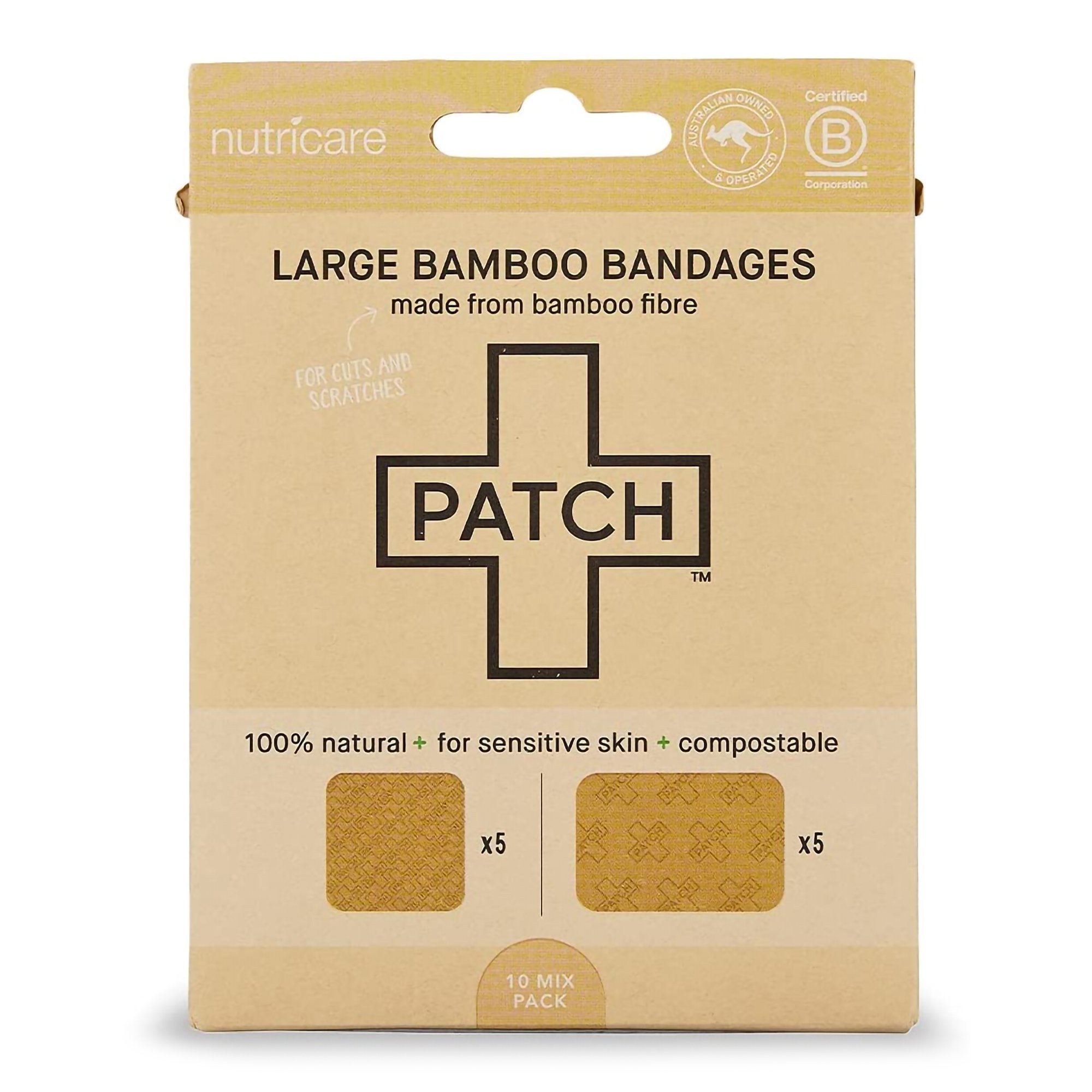 Patch* Adhesive Strip Patch* - 2 x 3 Inch and 3 x 3 Inch Bamboo Rectangle and Square Sterile Bandages