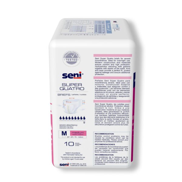 Seni Super Quatro Medium Adult Incontinence Brief by Seni - Heavy Absorbency, 30-43 Inch Waist - Image 6