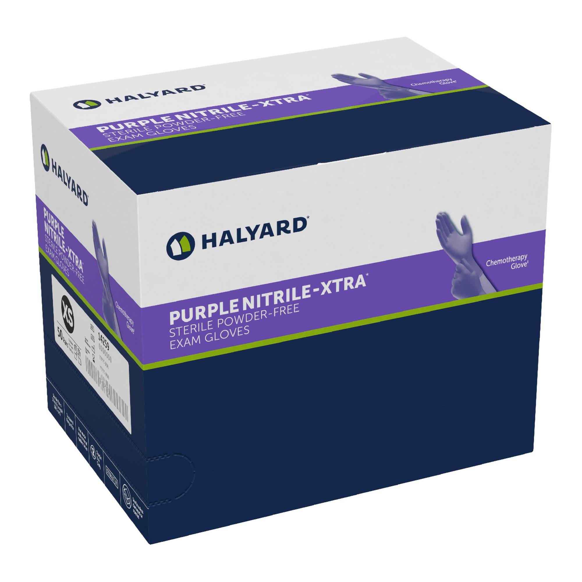 Halyard Purple Nitrile-Xtra X-Small Exam Gloves with Extended Cuff and Textured Fingertips - Part 14259