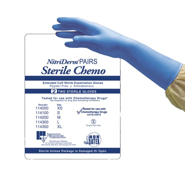 NitriDerm EC Medium Sterile Nitrile Exam Gloves with Extended Cuff * Blue, Chemo Tested
