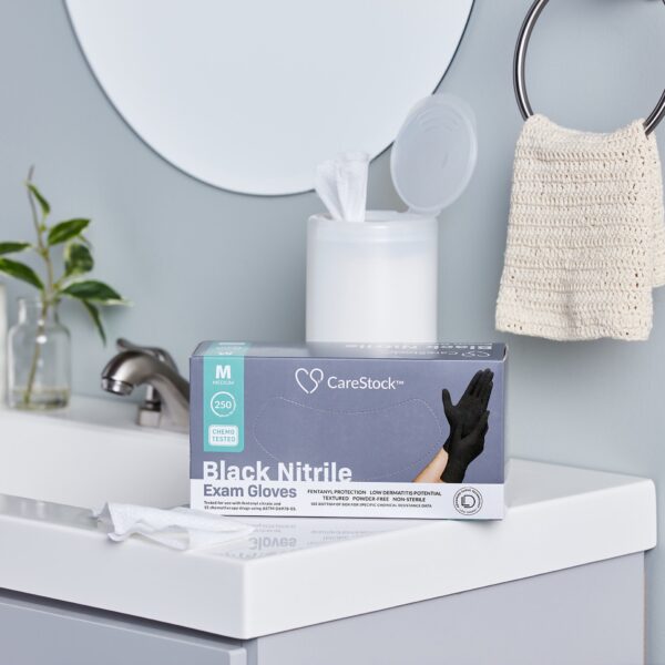 CareStock Medium NonSterile Nitrile Exam Gloves with Standard Cuff and Textured Finish - Black, Part CS2774 - Image 6