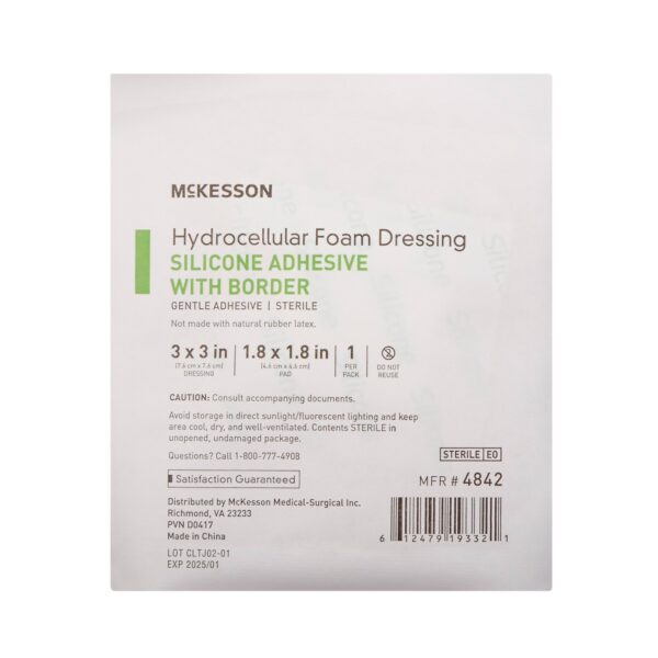 McKesson Foam Dressing 3 x 3 Inch with Border Film Backing and Silicone Gel Adhesive, Sterile - Image 8