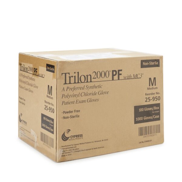 Trilon 2000 PF Medium Non-Sterile Vinyl Exam Gloves by BrandName - Comfortable, Ambidextrous, and Beaded Cuff - Image 6