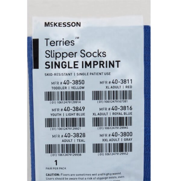 McKesson Terries Unisex Adult Extra Large Slipper Socks with Safety Tread in Kingfisher Blue, Part Number 40-3816 - Image 4