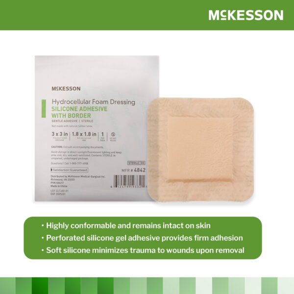 McKesson Foam Dressing 3 x 3 Inch with Border Film Backing and Silicone Gel Adhesive, Sterile - Image 3