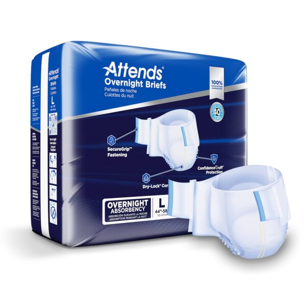 Attends Unisex Adult Overnight Incontinence Brief Large - Heavy Absorbency, Size 44-58 Inches Waist