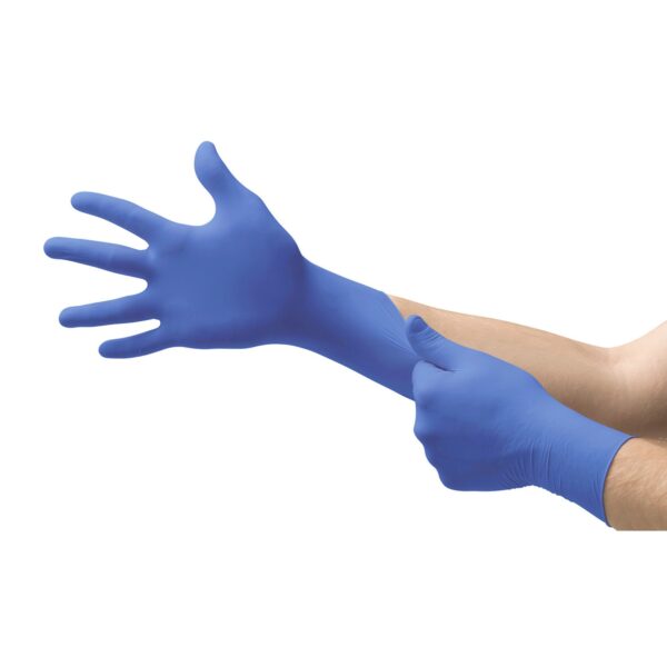Ansell Micro-Touch Nitrile Exam Gloves - Medium, Nonsterile, Blue, Chemo Tested, Textured Fingertips - Image 2