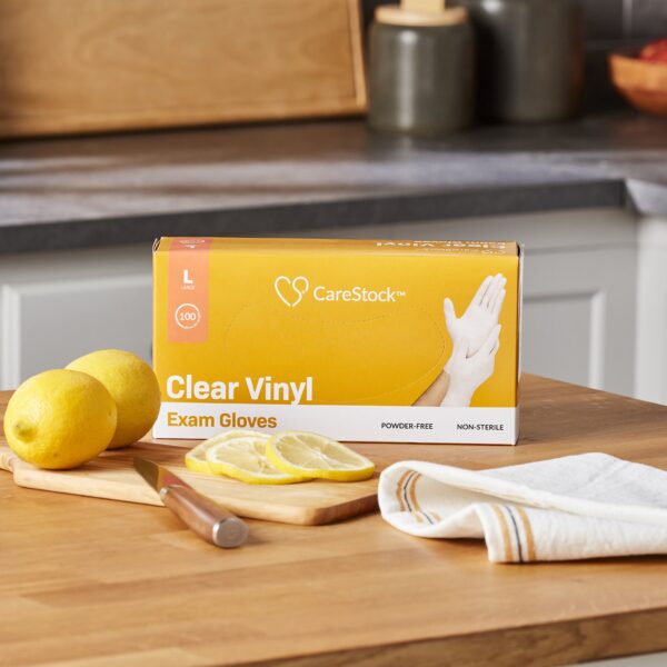CareStock Large Non-Sterile Vinyl Exam Gloves - Clear, Smooth Finish, Standard Cuff - Image 3