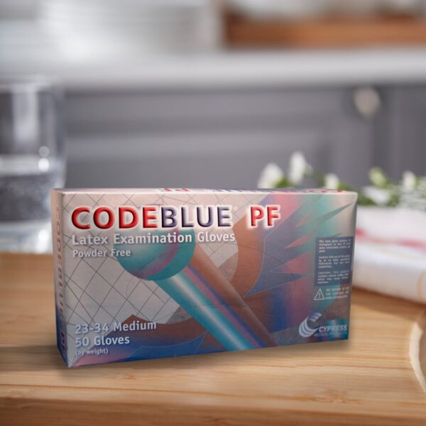 CodeBlue PF Medium Non-Sterile Latex Exam Gloves with Extended Cuffs - Image 4