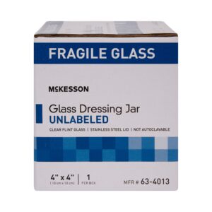 McKesson Sundry Jar 4 x 4 Inch Clear Glass with Stainless Steel Lids, Set of 6 - Part 63-4013
