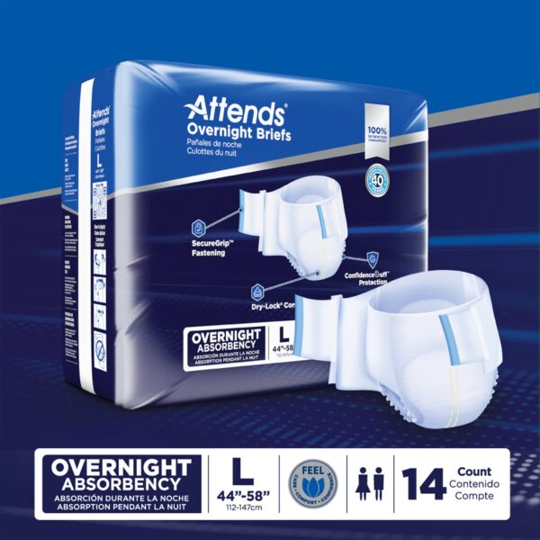 Attends Unisex Adult Overnight Incontinence Brief Large - Heavy Absorbency, Size 44-58 Inches Waist - Image 8