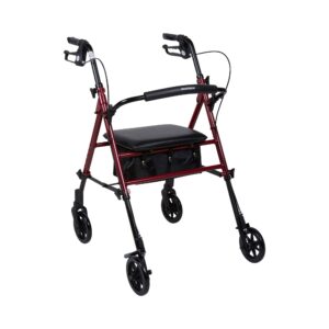 McKesson 4 Wheel Rollator with Adjustable Height and Folding Aluminum Frame - Red, Part Number 146-RTL10261RD