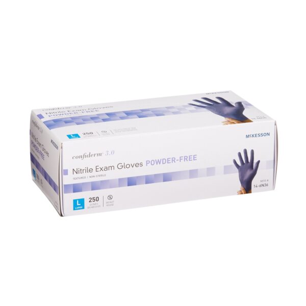 McKesson Confiderm 14-6N36 Large Blue Nitrile Exam Gloves with Textured Fingertips and Beaded Cuffs - Image 6