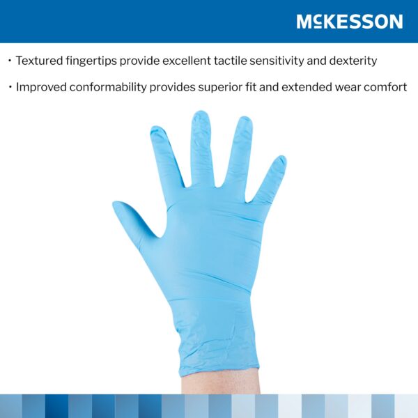 McKesson Confiderm 14-688 Large Blue Nitrile Exam Gloves with Textured Fingertips * Non-Sterile, Standard Cuff Length - Image 4