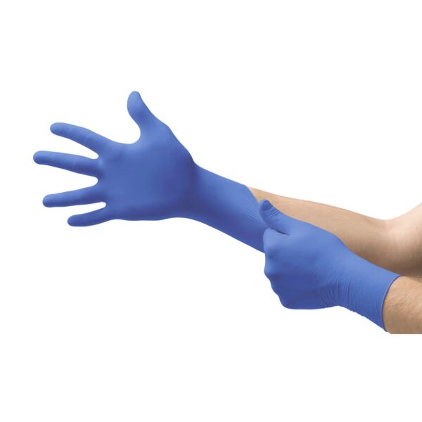 Ansell Micro-Touch Nitrile X-Large Exam Gloves * Chemotherapy Tested, Textured Fingertips, Blue, Standard Cuff - Image 2