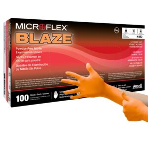 Microflex Blaze Medium Nitrile Exam Gloves with Textured Fingertips * Orange, Non-Sterile, Standard Cuff Length, Ambidextrous