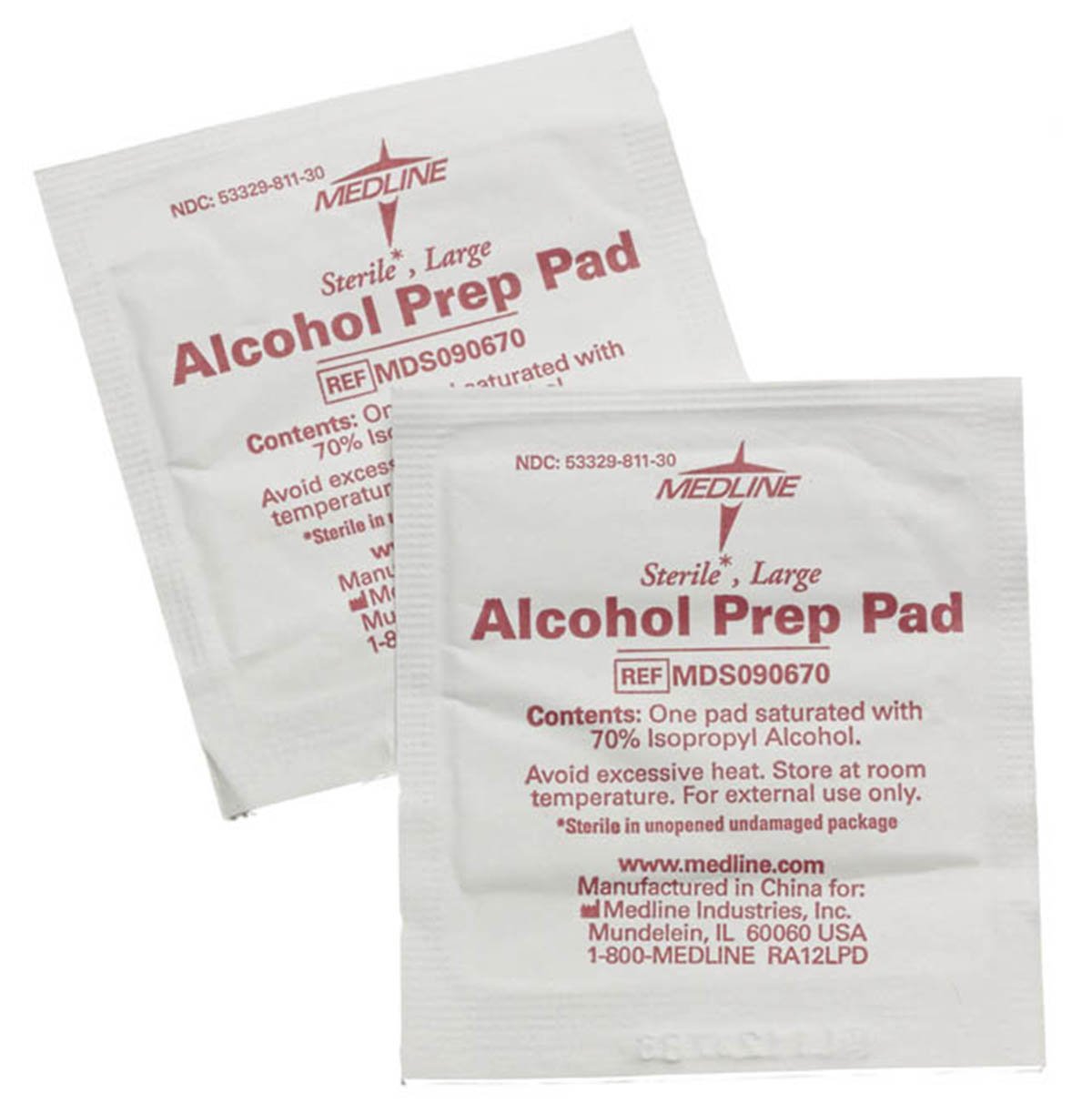 Medline MDS090670 Alcohol Prep Pads with 70% Isopropyl Alcohol, Sterile, Large Packets