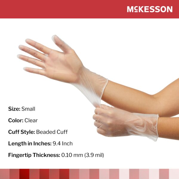 McKesson Confiderm Small Vinyl Exam Gloves - Clear, Ambidextrous, 50 Gloves - Image 2