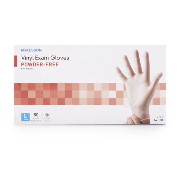 McKesson Confiderm Large Vinyl Exam Gloves * Non-Sterile, Clear, Standard Cuff Length - Image 5