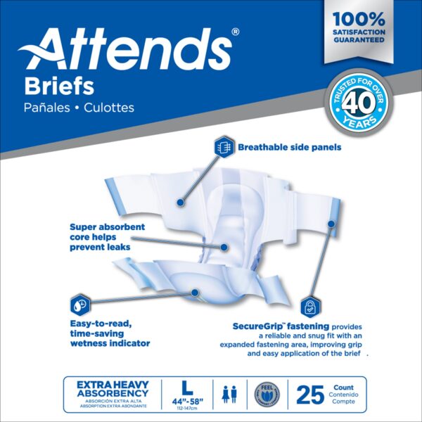 Attends Care Advanced Large Disposable Heavy Absorbency Incontinence Brief - Unisex, Size Large (44-58 inch waist) - Image 8