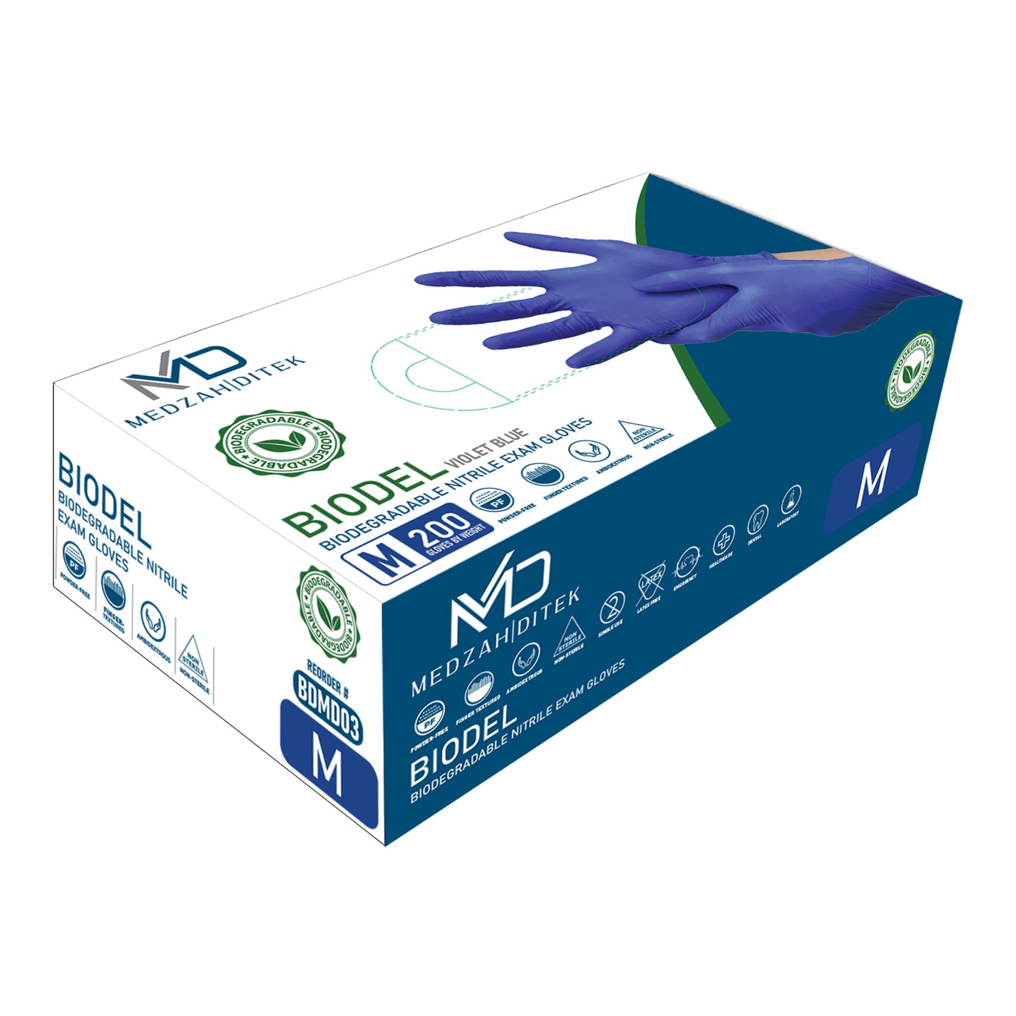 BioDel Medium Nitrile Exam Gloves with Textured Fingertips * Blue, NonSterile, Chemo & Fentanyl Tested